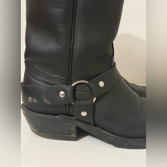 Black All Leather Motorcycle Biker Boots with Square Toe - Size Ladies 8 - Picture 12 of 16